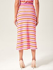 cheap Skirts-Orange Knitted Stretch Color Block Skirt