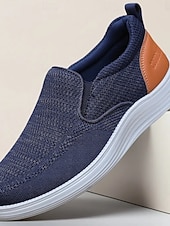 economico Scarpe Casual Slip-On-sneakers slip-on da uomo in maglia blu navy – tessuto elasticizzato traspirante con tallone a contrasto, comfort ultraleggero per camminare, viaggiare e indossare ogni giorno