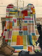 voordelige Vrouwen&#039;s Kunst &amp; Design Tops-Dames Overhemd Ruitjes Stijlvol 3/4 mouw Strakke ronde hals Normale tops Dagelijks Feestdagen Afdrukken blauw Paars Groen Zomer