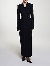 cheap Floor Length-Blazer Dress Mother of the Bride Dress Tuxedo Dress Elegant Shirt Collar Ankle Length Polyester Long Sleeve with Solid Color