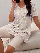 abordables Ensembles courts pour femmes-Femmes Mode Quotidien T-shirt Ensembles de Shorts Manche Courte Col en V Fleuri Graphique À pois Imprimé Quotidien Décontracté Quotidien Vert Claire Rose Claire Kaki Été Coupe régulière