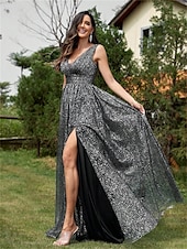 abordables NOIR-Robes de Quinceanera A-Line robe élégante robe formelle longueur de sol sans manches en V dos en sequins avec strass