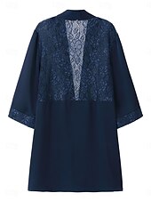 levne Blazery a obleky-Dámská přehozová bunda s krajkou, elegantní, módní, formální, formální, svatební, večírek, večírek, otevřený střih, dlouhá, bez límce, volný střih, 3/4 rukávy, svrchní oblečení, tmavě modrá, léto,