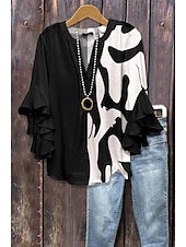 economico Top d&#039;Arte e Design per Donne-Per donna Blusa Floreale Grafico Geometrico Bohemien Vintage Quotidiano Manica 3/4 Manica a Volant Scollo a V Top Regolari Quotidiano Ferie Abbigliamento da vacanza Volant Stampato Nero Rosa Blu