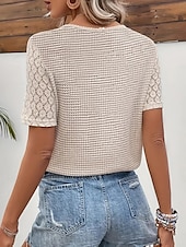 abordables T-shirt uni-Femmes T-shirt Uni Mode Moderne Occasionnel Manche Courte Col en V Hauts Réguliers Quotidien Week-end Œillet Beige Été