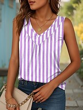 economico Top in tessuto a righe e geometrico-Per donna Canotta a canotta Grafico A righe Vintage Elegante Casual Senza Maniche Scollo a V Top lunghi Quotidiano Stampato Rosa Blu Viola Verde Cachi Estate Primavera