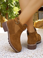 cheap Ankle Boots-Women&#039;s Brown Ankle Boots – Fall Boots with Buckle Strap for Oktoberfest, Farm Markets, Beer Festival and Rustic Outdoor Days