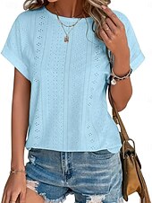 abordables T-shirt uni-Femmes T-shirt Uni Mode Élégant Classique Manche Courte Col ras du cou Hauts Réguliers Quotidien Week-end Œillet Noir Blanche Rose Claire Bleu Été