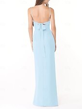 baratos Vestidos para Madrinhas-Vestido de dama de honra em corte A, decote em V / alças finas, sem mangas, elegante, longo, charmeuse com fenda frontal / franzido 2025