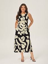 abordables Robes décontractées-Femmes Robe Décontractée Robe Ample Noir Blanche Sans manches Motif Floral Imprimé Ample Printemps &amp; Été Tour Décontracté Quotidien Occasionnel Vacances S M L