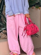 economico gamba larga e vita alta-Per donna Chinos Vacanza Moda Streetwear Lunghezza intera Vita Alta Semplice Tasca Fascia Elastica Comodo Morbido Confortevole Micro-elastico All&#039;aperto Streetwear Giallo Rosa Grigio Estate Primavera