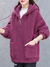 economico giacche sherpa-Per donna Giacca in Pile Caldo Confortevole Cerniera Tasca All&#039;aperto Stile da Strada Semplice Uscire Casual Quotidiano Weekend Cerniera Regolare Felpa con Cappuccio Vestibilità regolare Manica Lunga