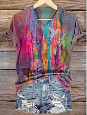 abordables T-shirt floral-Femmes T-shirt Fleuri Graphique Plantes ancien Mode Hawaïen Manche Courte Col en V Hauts Réguliers Quotidien Sortir Week-end Imprimé Jaune Rose Claire Bleu Violet Orange Été Printemps
