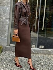 economico Giacche in finta pelle-Per donna Giacca in Ecopelle Caldo Confortevole Allacciato Tasca Moda All&#039;aperto Semplice All&#039;aperto Streetwear Uscire Regolare Collo ripiegato Vestibilità regolare Manica Lunga Capispalla Nero