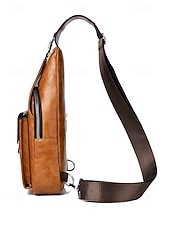 Χαμηλού Κόστους Ανδρικές τσάντες-Ανδρική καφέ τσάντα χιαστί από τεχνητό δέρμα - αδιάβροχη και ανθεκτική στις γρατσουνιές τσάντα στήθους με ρυθμιζόμενο ιμάντα ώμου για ταξίδια, εργασία ή καθημερινή χρήση σε πάρτι