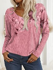 abordables T-shirt floral-Femmes T-shirt Fleuri Graphique Plantes ancien Élégant Occasionnel manche longue Col en V Hauts Réguliers Quotidien Week-end Imprimé Rose Claire Bleu Orange Printemps Automne