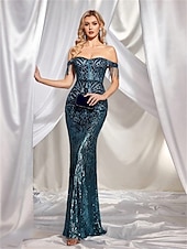 voordelige BLAUW-Zeemeermin  Trompet Quinceanera Jurken Elegante Jurk Formele Bruiloft Vloerlengte Mouwloos Spaghetti Band Polyester met Beading Sequin