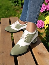 olcso 1950-es évek-női kétszínű, zöld-fehér oxford magassarkú, brogue díszítéssel – 1950-es évekbeli vintage fűzős elegáns cipők mindennapi viseletre, tavaszi szettekhez és retró ihletésű megjelenéshez