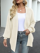 ieftine Cardigane și îmbrăcăminte exterioară-Pentru femei Pulover Bluza Elegant Modă Șic Stradă Culoare pură Deschis frontal Tricotat Manșon Lung Topuri obișnuite Tricotat În aer liber Zilnic Sfârșit de săptămână Negru Roz Îmbujorat Toamnă Iarnă