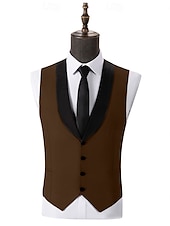 billige Middagsselskap-herredresser til fest, aftenantrekk, smokinger, brun, lysegrå, mote, formell, ensfarget, standard passform, 3-delt, enkeltspent, én knapp