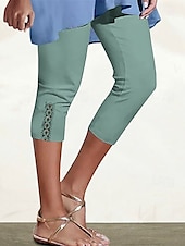 cheap Plain Leggings-Women&#039;s Capri Pants Leggings Fashion Casual Calf-Length Mid Waist Plain Elastic Waist Comfy Breathability Stretchy Vacation Street Daily Wear Light Yellow Wine Dark Brown Black Spring Fall Regular Fit