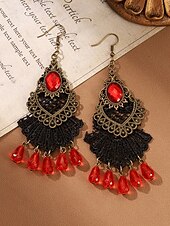 abordables Boucle d&amp;#39;oreille pour femme-Boucles d&#039;oreilles pendantes gothiques vintage en alliage pour femmes avec pierre noire et perles rouges, bijoux fantaisie pour fête d&#039;Halloween pour style punk rétro