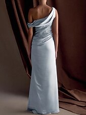 cheap Long Dresses &amp; Gowns-Mermaid / Trumpet Evening Gown Elegant Dress Formal Semi Formal Wedding Floor Length Sleeveless One Shoulder Off Shoulder Satin with Drapes