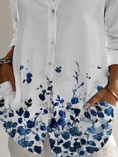 voordelige Bloemen tops-Dames Overhemd Bloemig Actief Dagelijks Stijlvol Lange mouw Overhemdkraag Normale tops Dagelijks Feestdagen Knop Afdrukken Wit Lente Herfst