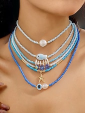 cheap Women&#039;s Necklace-Women&#039;s Colorful Beaded Layered Necklace Set – Boho Evil Eye, Pearl, and Charm Accents – Adjustable Summer Jewelry for Teens and Young Women – Ideal for Beach, Festivals and Casual Wear