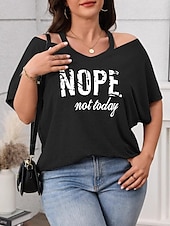 ieftine Tricouri Mărime Plus-Pentru femei Plus Size Topuri Tricou Grafic Scrisă Manșon scurt În V Casual Zilnic Poliester Vară Primăvară Negru Kaki