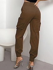 levne dámské cargo kalhoty-Dámské Kargo kalhoty Běžec Kalhoty Módní Šik ven Plná délka Přírodní Jednobarevné Kapsy Pohodlné Lehce elastické Sporty a outdoor Denní nošení Tmavěhnědá Tmavě červená Černá Armádní zelená Léto Jaro