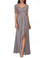 preiswerte Bodenlänge-A-Linie Brautmutterkleid Elegant Einfach V Ausschnitt Asymmetrisch Chiffon Kurzarm mit Falten 2025