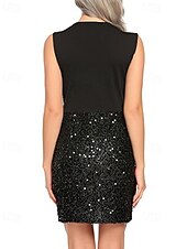 levne Jednoduché šaty-Dámské Mini šaty Flitrové šaty Šaty na párty Bodycon Módní Moderní Párty Koktejlový večírek Rande Běžný Barevné bloky Bez rukávů Do V Stříbrná Černá Zlatá Léto