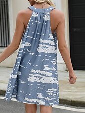 preiswerte Streifen- und geometrische Kleider-Damen Minikleid Sommerkleid Unterkleid Lässig Täglich Normale Passform Geometrisch Ärmellos Neckholder Blau Sommer