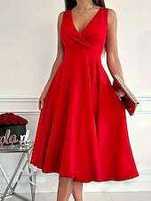 abordables Robe Simple-Femmes Robe Midi Robe d&#039;été Mode Moderne Extérieur Vacances Quotidien Coupe régulière Uni Sans manches Col en V Noir Rouge Bleu Été