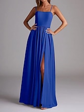 economico Abiti da damigella-Abito da damigella d&#039;onore a trapezio, senza maniche, elegante, in chiffon con pieghe e spacco frontale, lunghezza al pavimento, 2025