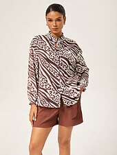 abordables Chemises et blouses-pull à manches longues froncées à imprimé animal