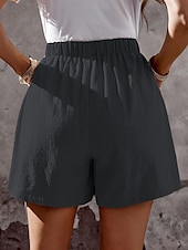 baratos Shorts-Mulheres chinês Calção Moda Roupa de rua Básico Curto Cintura Alta Tecido Bolsos Cintura elástica Confortável Macio Micro-Elástica Ao ar livre Férias Rua Azul marinho Preto Branco Verão Primavera