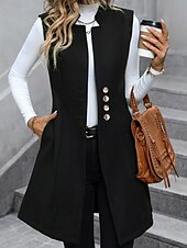 economico Gilet-Per donna Gilet Caldo Confortevole Bottoni Moda Semplice Ferie Weekend Monopetto Lungo Scollo a V Vestibilità regolare Senza Maniche Capispalla Nero Rosso Albicocca Autunno Inverno