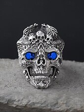 abordables Bijoux pour hommes-Bague gothique crâne pour homme avec cristaux rouges, matériau en alliage, design vintage pour fêtes d&#039;Halloween, style punk et occasion rétro
