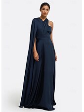baratos Vestidos de Noite-Vestido de Festa Longo A-Line Elegante Vestido Formal Casamento Sem Mangas Ombro Único Capas Satin Stretch com Pregas