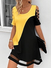 abordables Art &amp; Design Robes-Femmes Robe Midi Robe trapèze Robe d&#039;été Élégant ancien Occasionnel Maison Soirée Fête Coupe Ample Couleur Unie Bloc de Couleur Manche Courte Col ras du cou Noir et Blanc Rose Claire Jaune Rouge Ét