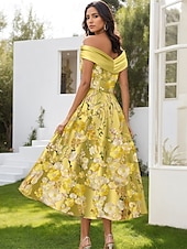 preiswerte Cocktailkleider-A-Linie Cocktailkleider Elegant Kleid Formell Hochzeit Tee-Länge Ärmellos Hemdkragen Satin mit Falten Gerafft Stickerei 2025