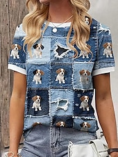 Women's T Shirt Graphic Animal Vintage Stylish Classic Short Sleeve Crew Neck Round Neck Regular Tops Daily Print White Blue Summer Spring4