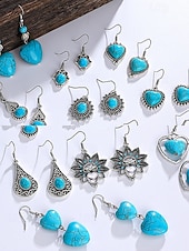 ieftine Cercel de damă-Cercei boho cu inimă turcoaz pentru femei – accente vintage din argint, design cu pietre naturale pentru femei cu spirit liber, ideali pentru festivaluri de muzică, ieșiri casual și cadouri