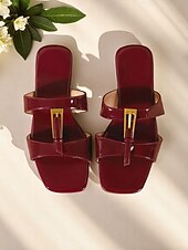 abordables Sandales de Robe-Sandales plates à bride en T en cuir verni pour femmes avec boucle dorée pour les rendez-vous décontractés et le style urbain estival