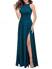 levne Šaty pro svatební hosty-A-Linie Šaty pro svatební hosty Elegantní Šaty Svatební host Zásnuby Na zem Bez rukávů Tričkový Stretch Crepe s Sklady Rozparkem 2025