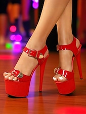 Vita platåskor i lack med guldfärgade spännen, stilettsandaler med öppen tå för nattliv, fester, takevenemang, klubbar eller glamorösa cocktailkvällar. billiga Nattlivsfest-Vita platåskor i lack med guldfärgade spännen, stilettsandaler med öppen tå för nattliv, fester, takevenemang, klubbar eller glamorösa cocktailkvällar.