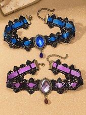 abordables Collier pour femme-Collier ras du cou gothique en dentelle pour femme avec pendentif en pierre rouge, bijou vintage en velours noir pour fête d&#039;Halloween et cosplay costumé