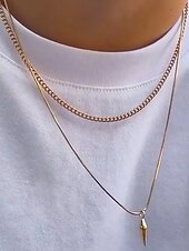 levne Pánské šperky-Pánský pozlacený dvouvrstvý přívěsek – minimalistický kubánský řetízek a přívěsek ve tvaru kulky pro streetwear, večírky i každodenní outfity